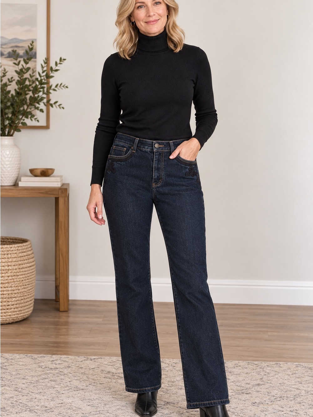 Lauren Jeans Co. Ralph Lauren Embroidered Dark Indigo Bootcut Jeans, Size 10